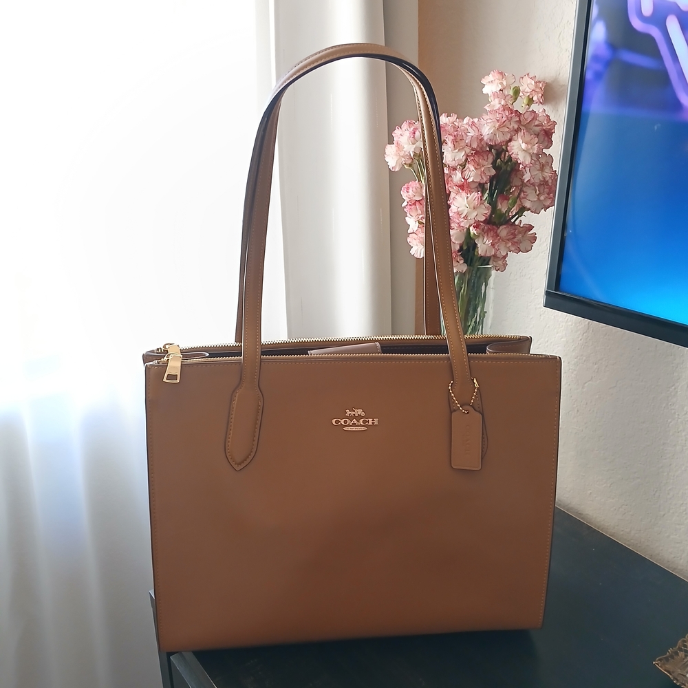 Coach Nina Leather Tote in Saddle Brown